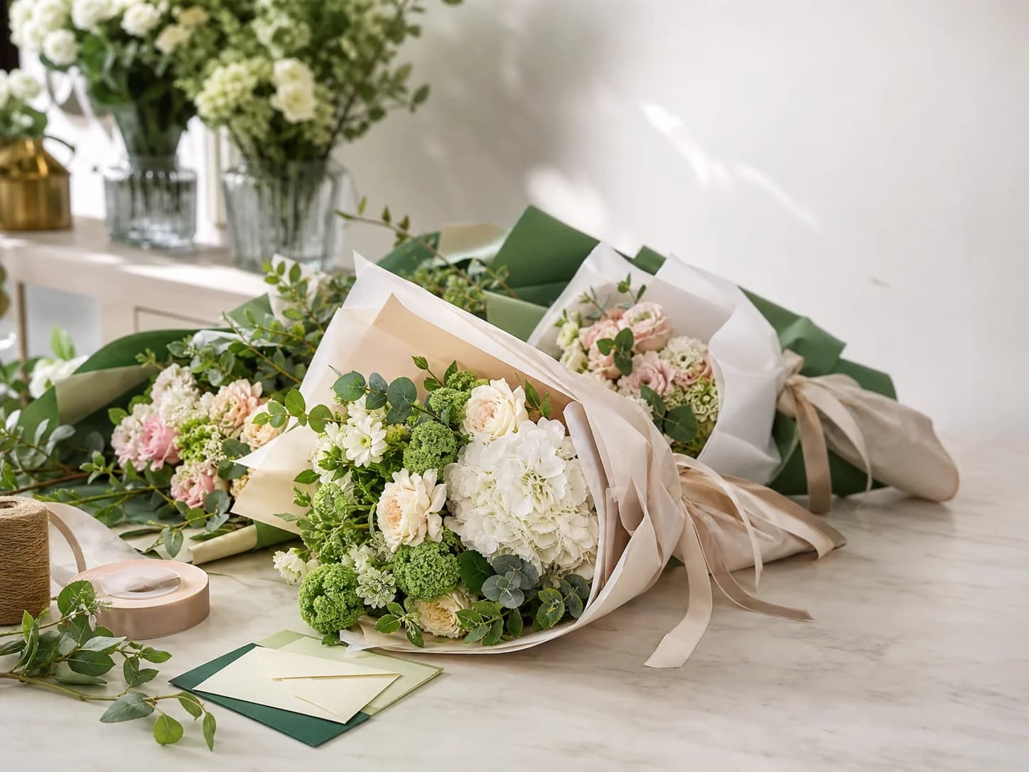 Florist preparing a flower order for careful handoff